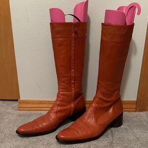 Elegant Orange Leather Women's Boots